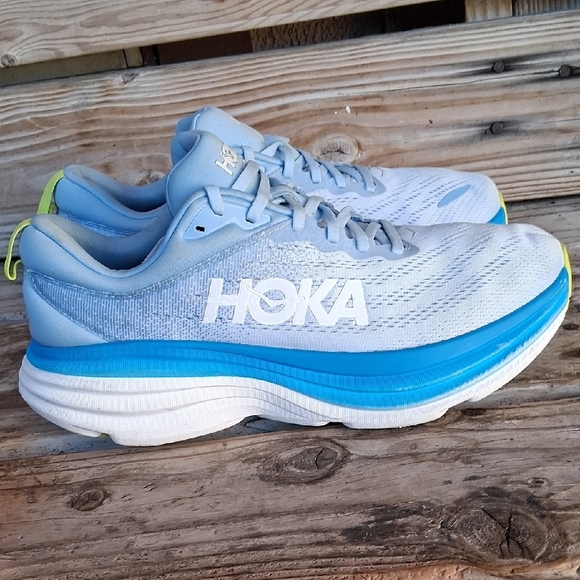 Hoka Bondi 8  Sky Blue and White Athletic Shoes - Picture 3 of 15